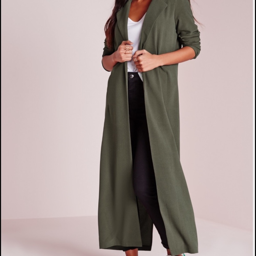 Long green duster coat