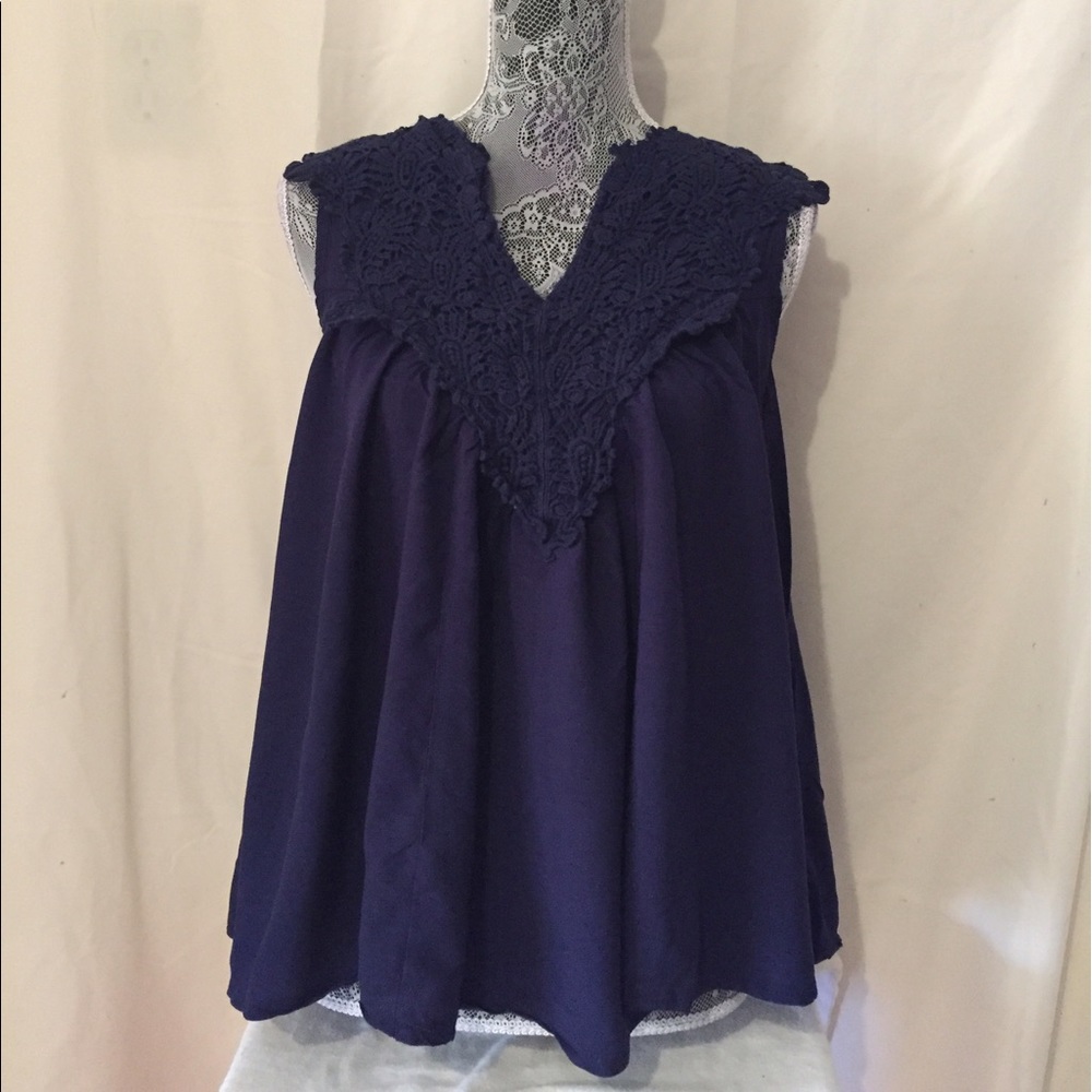 Navy Crocheted Top