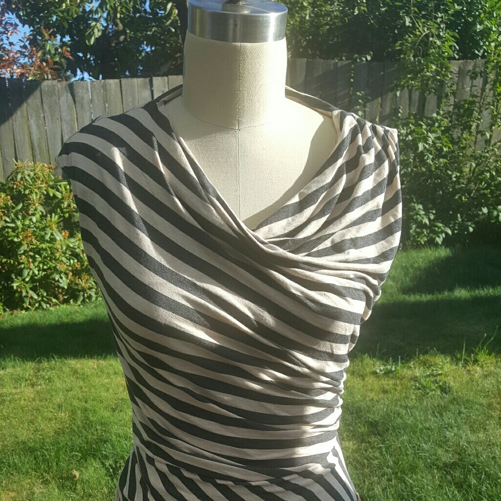 Bordeaux - Striped Peach and Gray Dress