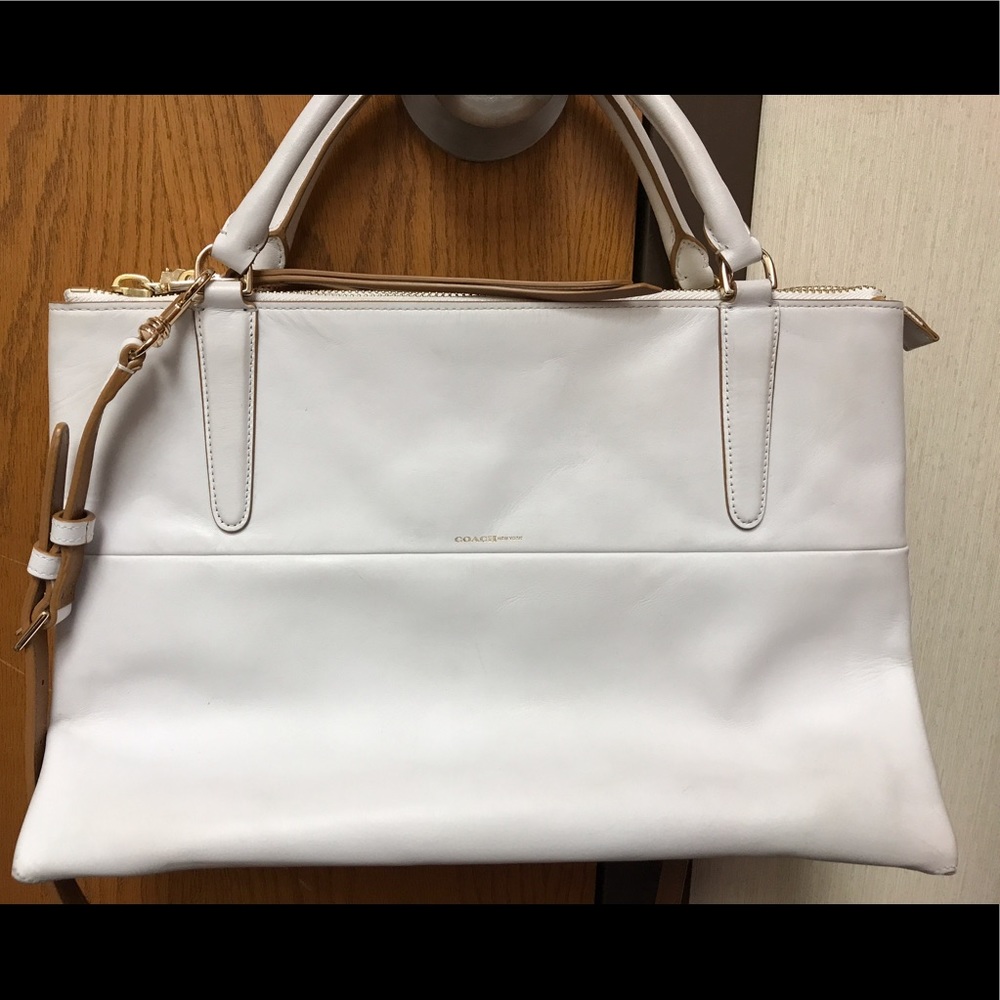 Coach bleecker edgepaint borough bag white camel