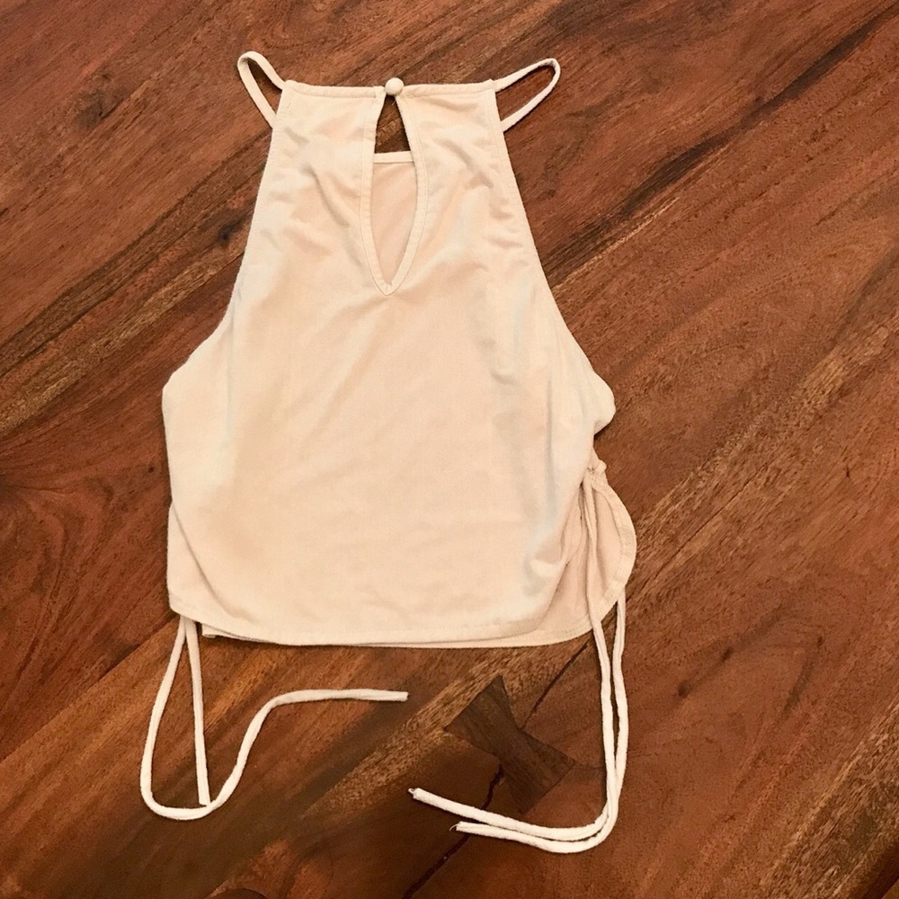 Suede Crop Top with Lace Up Sides - Picture 2 of 5