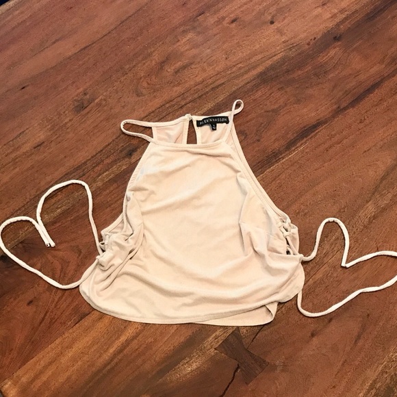 Tops - Suede Crop Top with Lace Up Sides