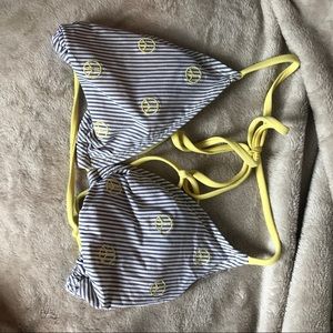 Striped white blue yellow bikini set w peace signs