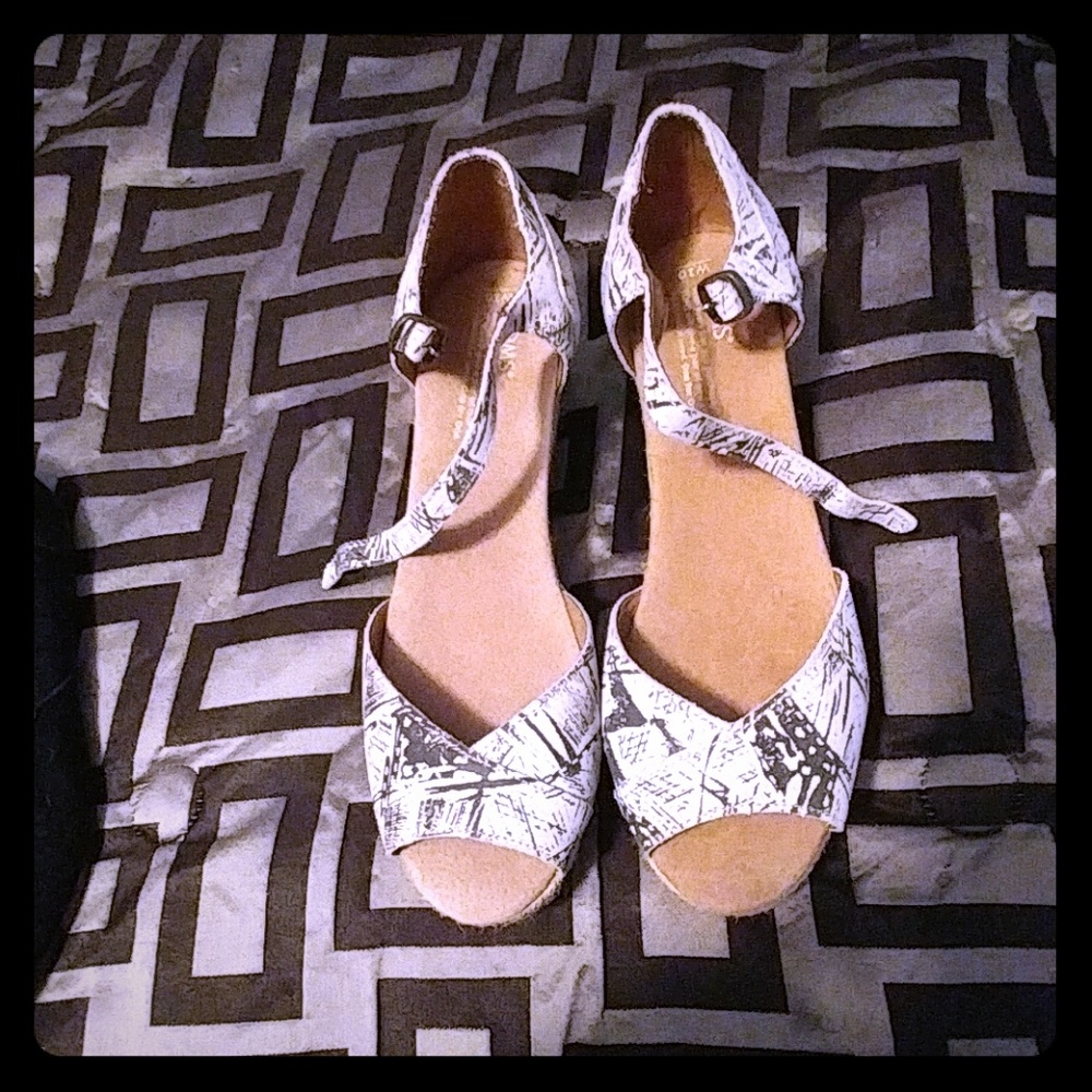Grey and White wedged heels