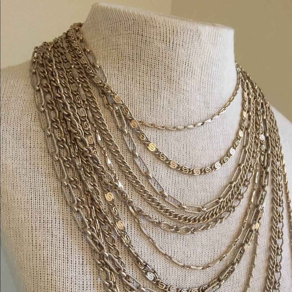 Vintage multi stand silver necklace