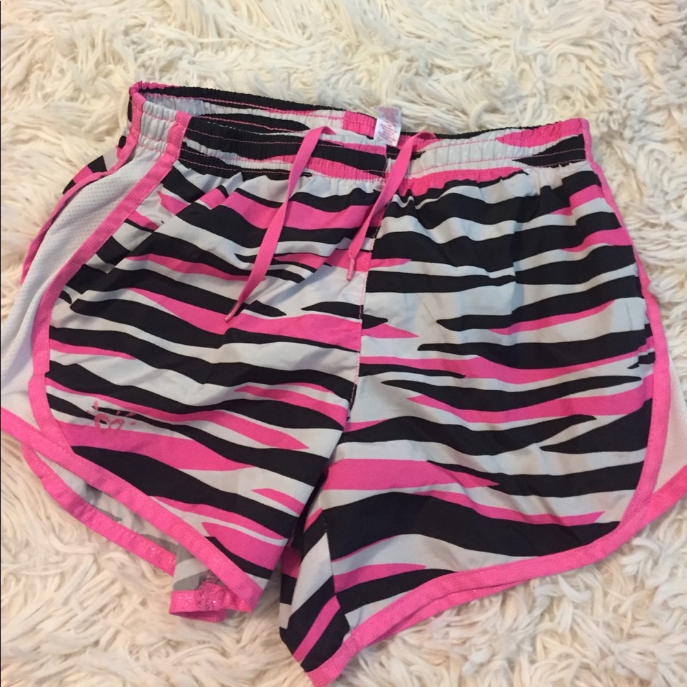 Justice pink and black striped athletic shorts