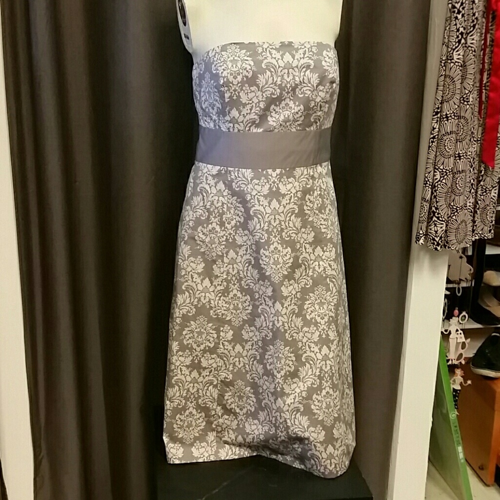 LOFT grey and creme strapless dress