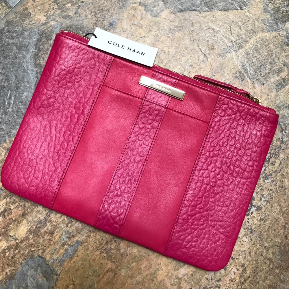 Hot Pink Zippered Leather Clutch