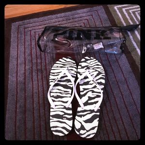 NWT Victoria's Secret Pink Zebra Flip Flops Small