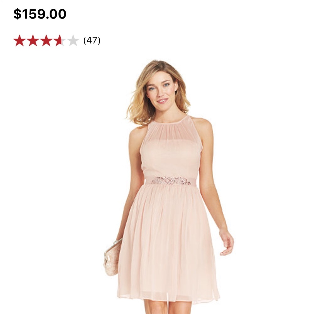 Adrianna Papell belted chiffon halter. Blush