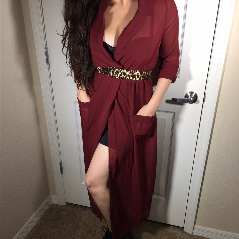 Sheer deep red shirt dress