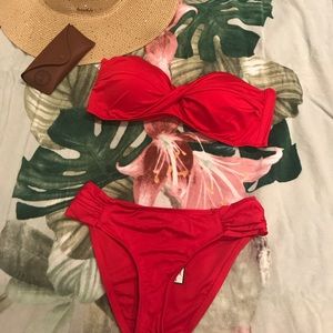 NWOT Mossimo red bandeau bikini w hipster bottoms!