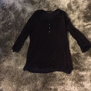 Navy and red polka dot blouse