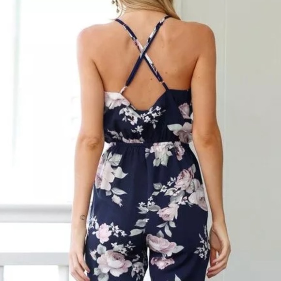 New Navy Floral Jumpsuit / Trouser Pants Romper - Picture 2 of 6