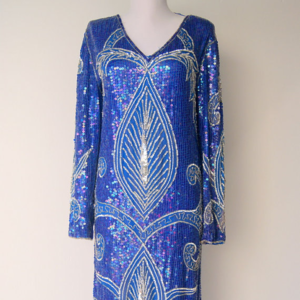 Vintage 80s Sequin Beaded Cocktail Party Dress