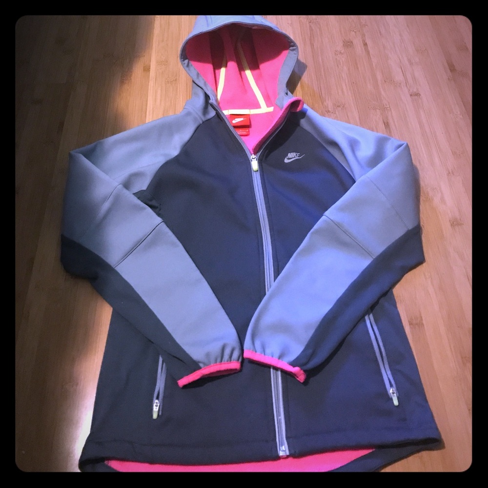 Nike grey zip up with pink fleece detail