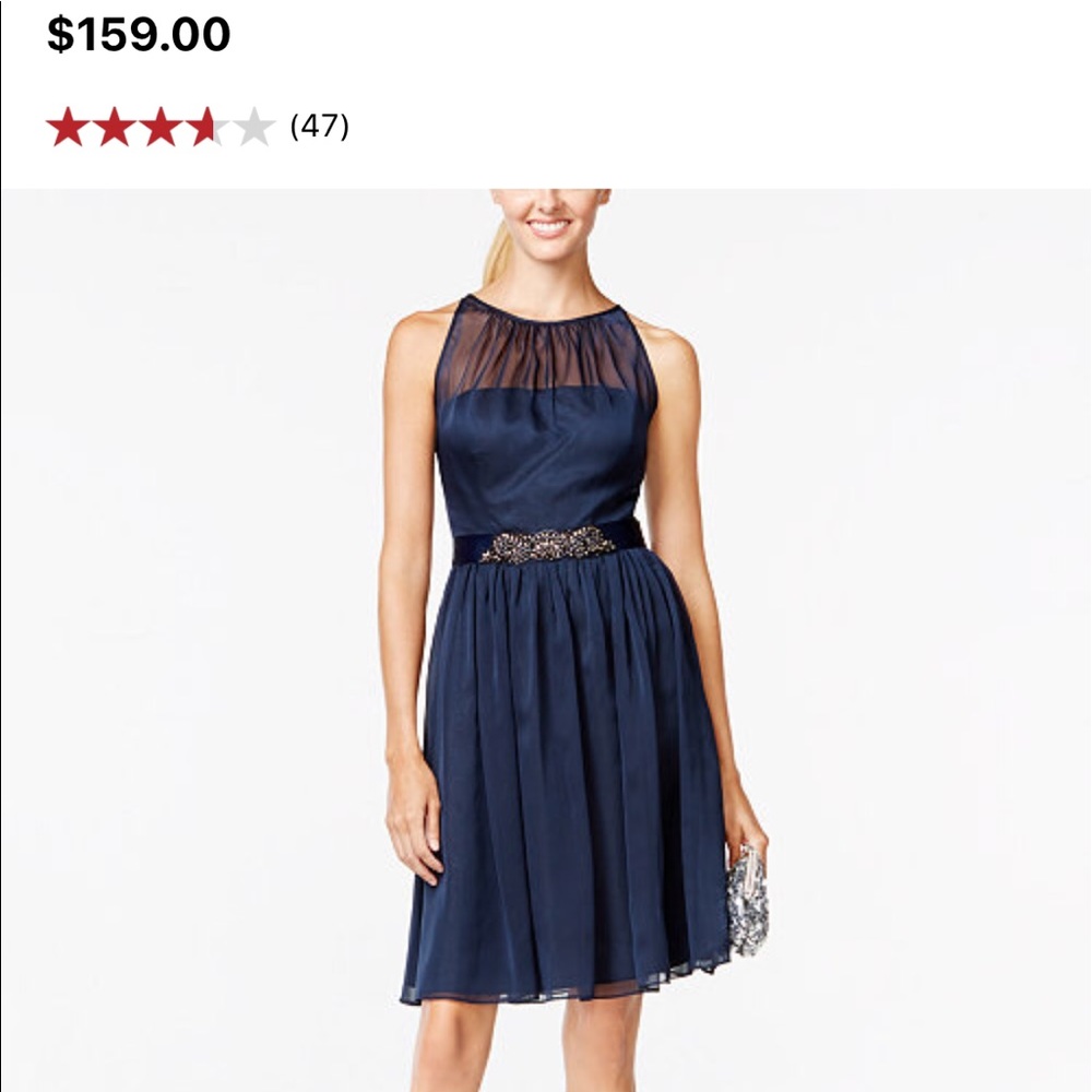 Adrianna Papell belted chiffon halter. Navy blue