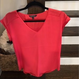 Red silky express blouse with cuffed sleeves