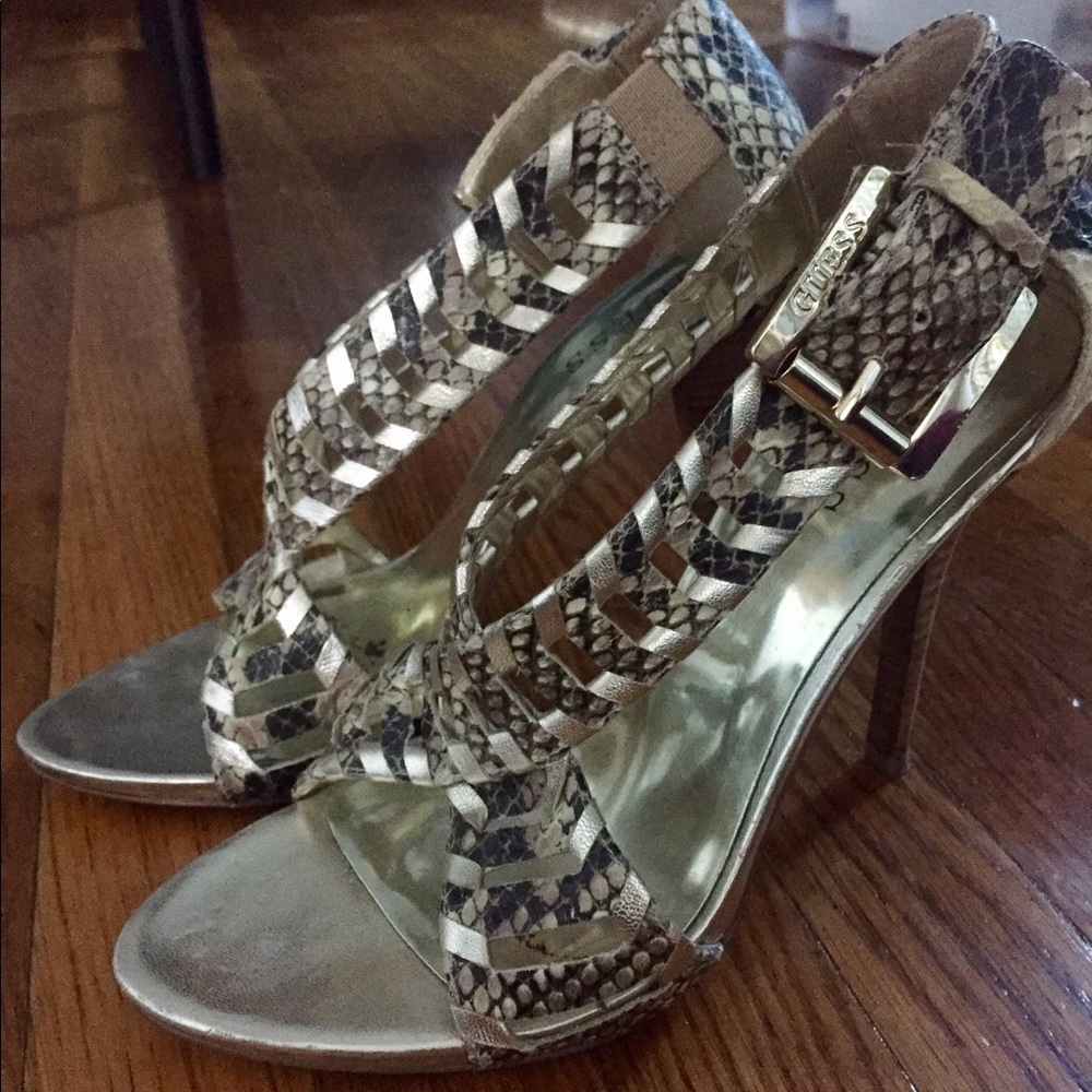Guess gold / snakeskin patterned heels