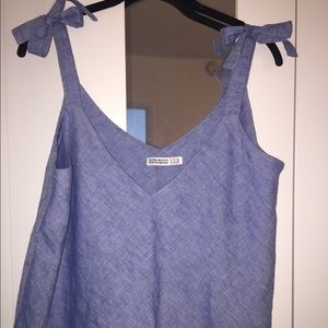 Zara chambray blue summer top with tie shoulders