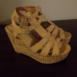 Tan wedge heels