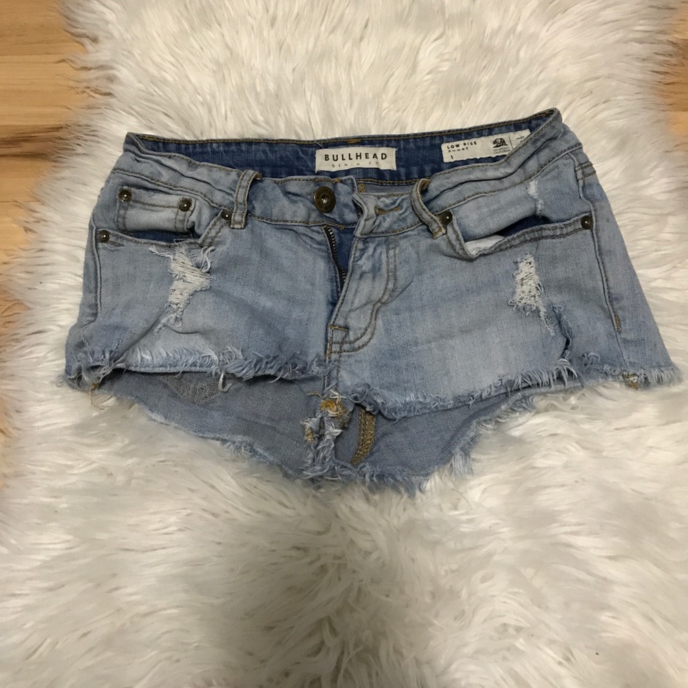 Distressed denim shorts