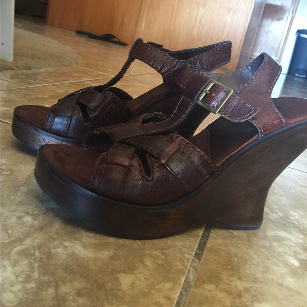 Brown leather wedges