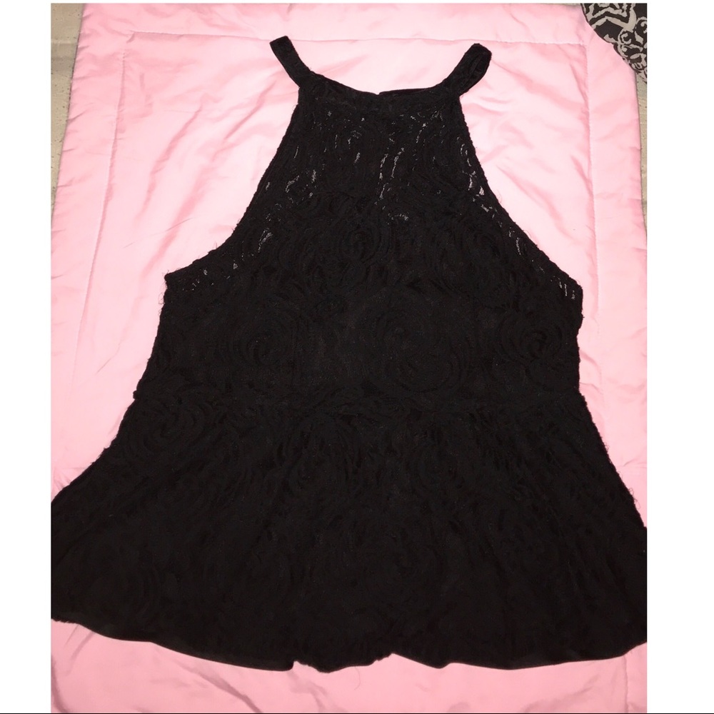 Black lace peplum top XL