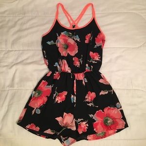 Charlotte Russe floral black and coral romper