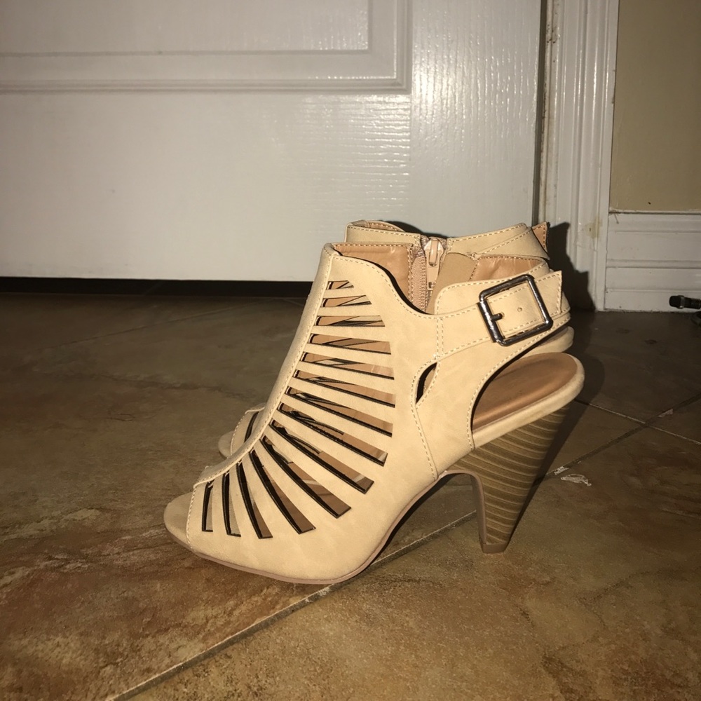 Tan peep toe booties