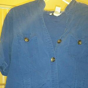 Blue Button up with straps on the arms