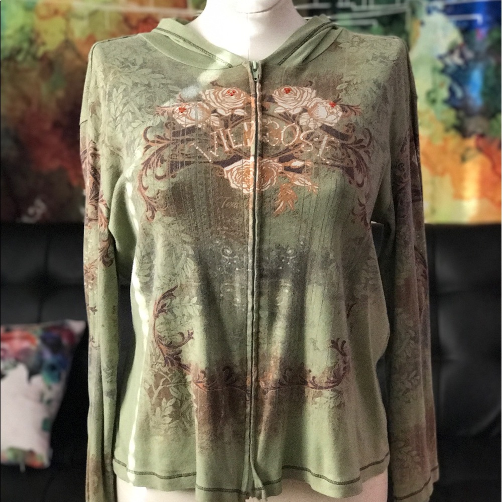 Green embellished hoodie