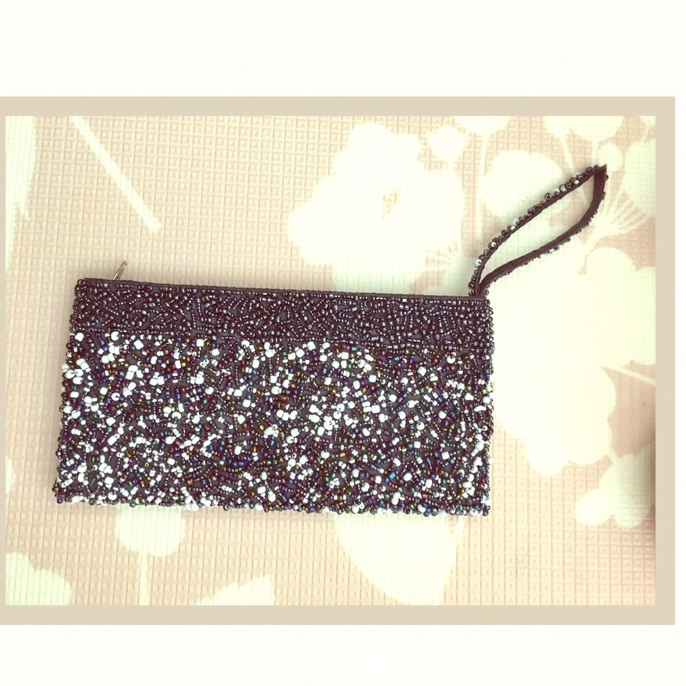 Iridescent Beads Beaded Wristlet Clutch Bag EUC - Picture 2 of 6