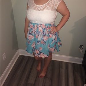 White and blue floral dress