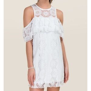 white lace cold shoulder dress