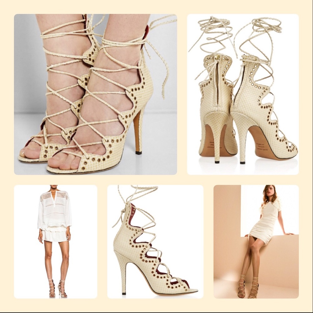 ISABEL MARANT LELIE SNAKE SUEDE LACEUP HEELS
