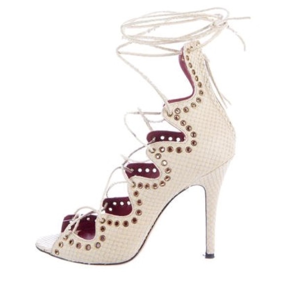 ISABEL MARANT LELIE SNAKE SUEDE LACEUP HEELS - Picture 2 of 8