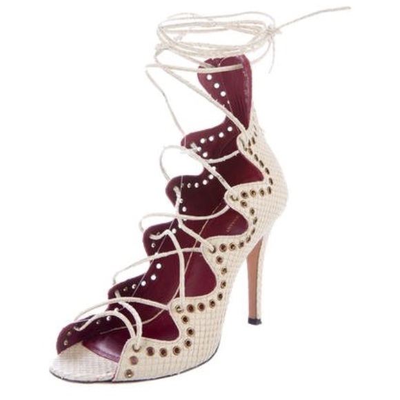 ISABEL MARANT LELIE SNAKE SUEDE LACEUP HEELS - Picture 3 of 8