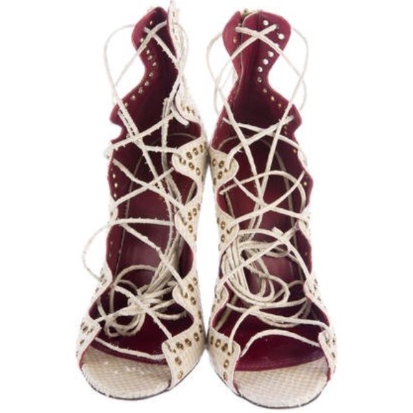 ISABEL MARANT LELIE SNAKE SUEDE LACEUP HEELS - Picture 4 of 8