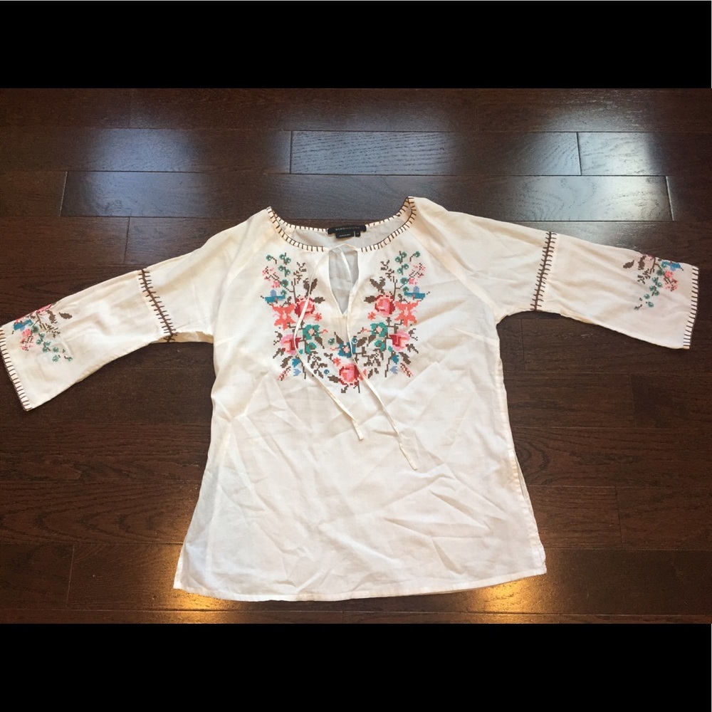 BCBG peasant top with embroidery detail