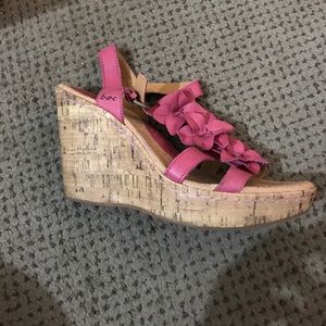 Pink Flower Wedge Strap Heel