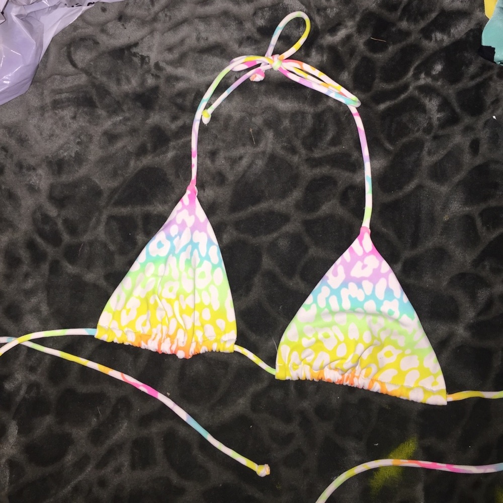 Rainbow cheetah print bikini top (size s)