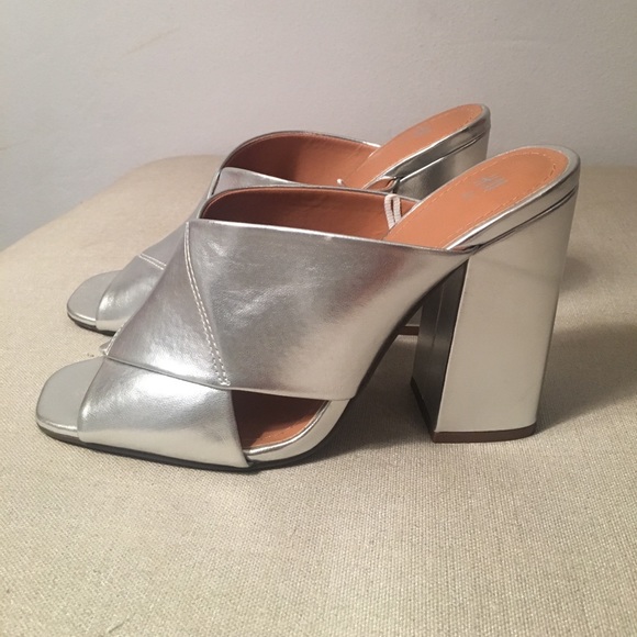 silver mules shoes