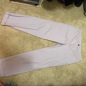 Broken in straight khaki pants