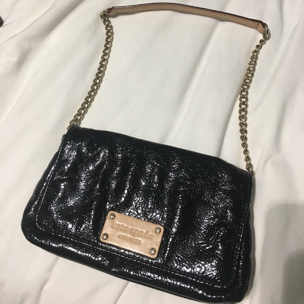 Kate Spade Black Patent Clutch with chain