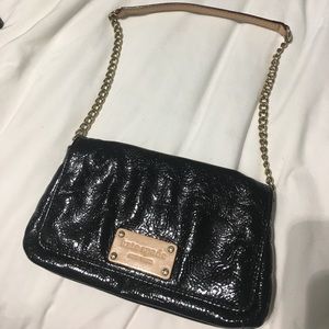 Kate Spade Black Patent Clutch with chain