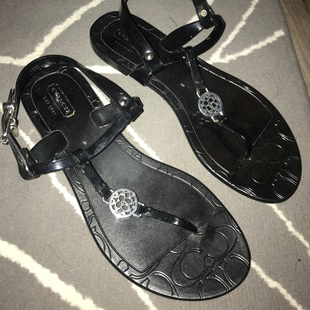 coach black sandals