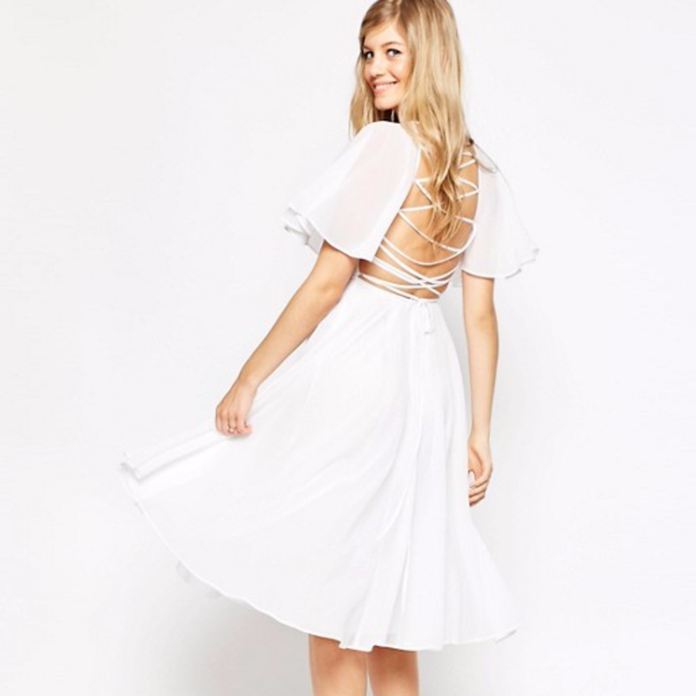 ASOS Lace Up Back Kaftan Sleeve Dress -- White