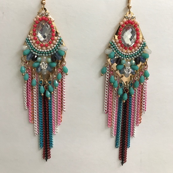 •new• BOHO MULTI CHUNKY EARRINGS - Picture 2 of 3