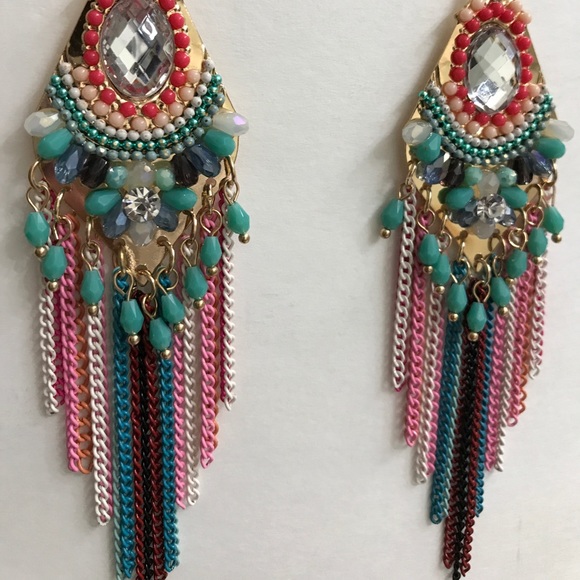 •new• BOHO MULTI CHUNKY EARRINGS - Picture 3 of 3